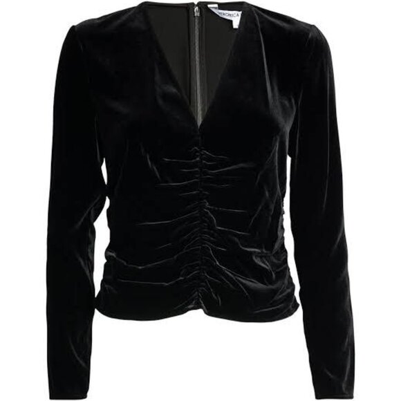 Veronica Beard Tops - Veronica Beard Black Velvet Ruched Blouse